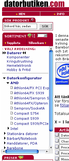 Menyn på Datorbutiken.com