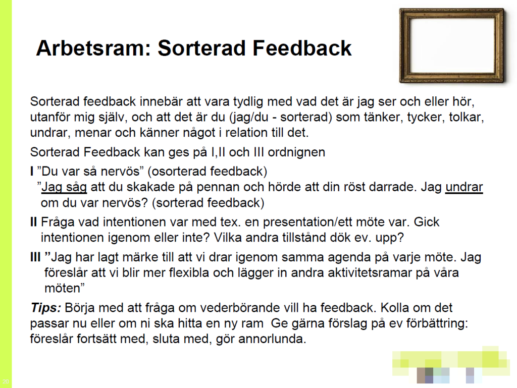 Kommunikologi - sorterad feedback